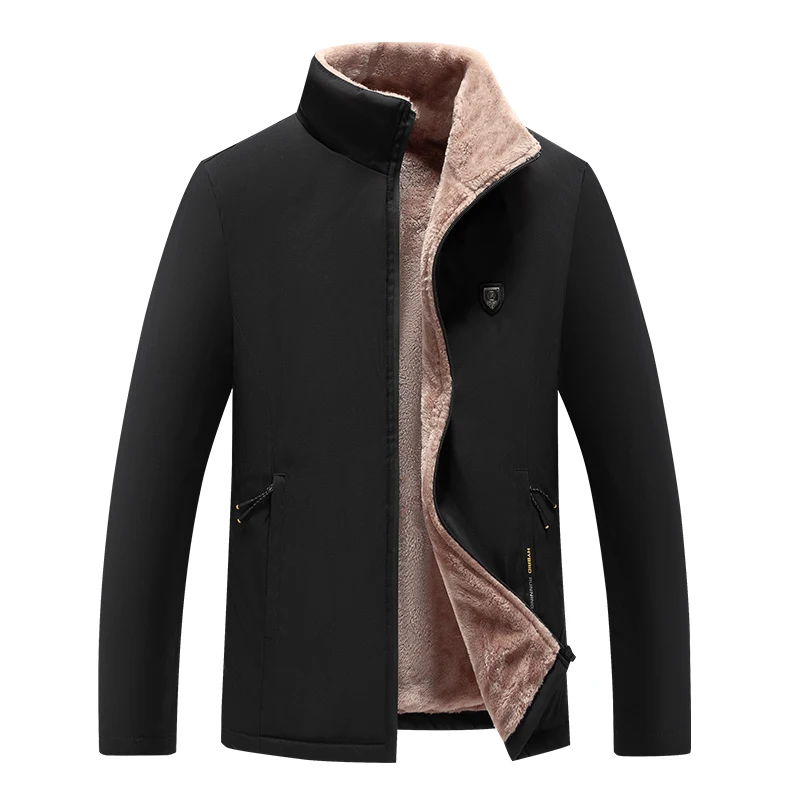 

Thiened Fce Lined Stand Collar Men's Jaet Autumn Winter Resistant to Dirt And Wear Resistant Warm Coat for Dad by Guos...