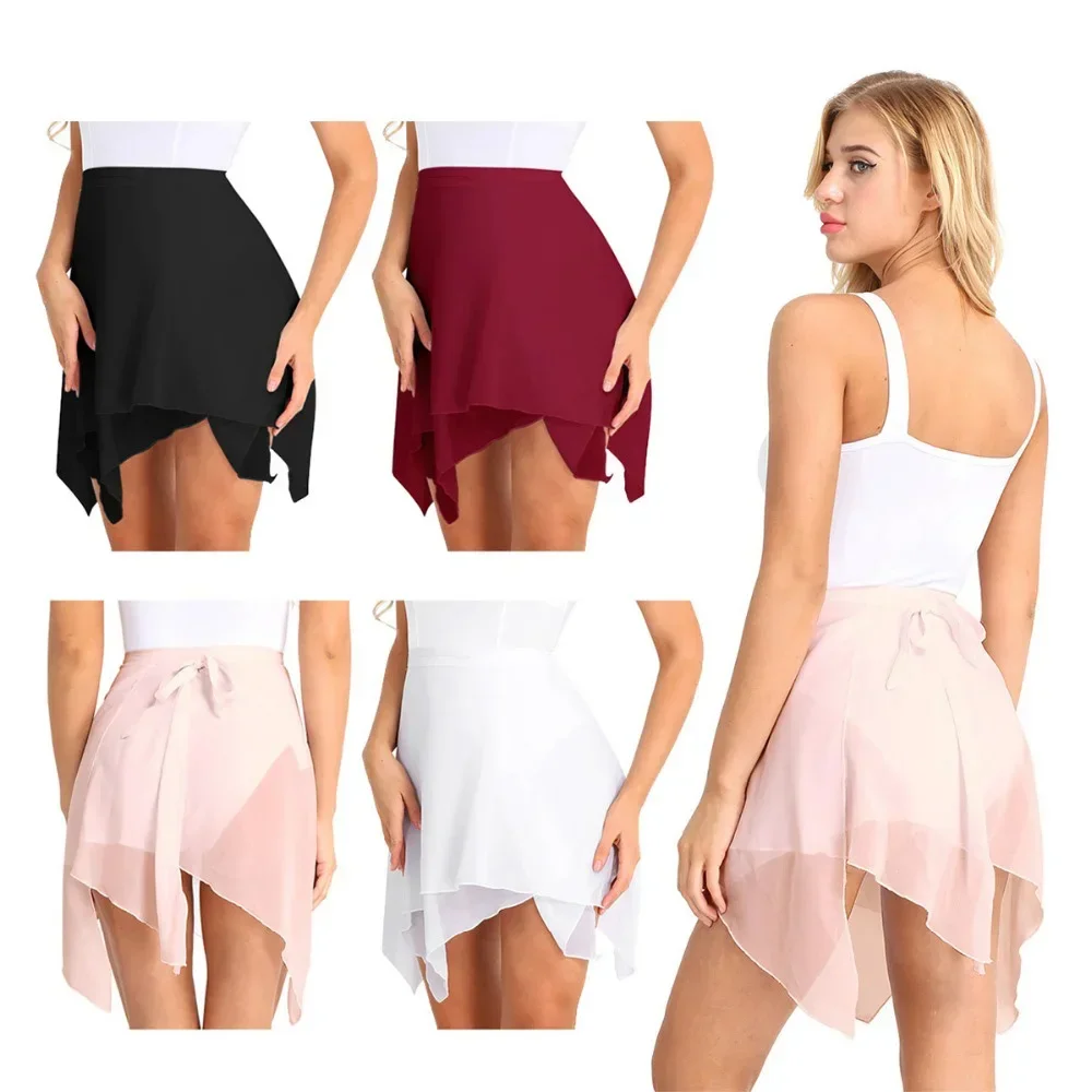 

Women Asymmetric Ballet Dance Skirts Chiffon Ballet Wrap Skirt Dance Skate Wrap Over Scarf With Waist Tie Adult Gymnastic Skirt