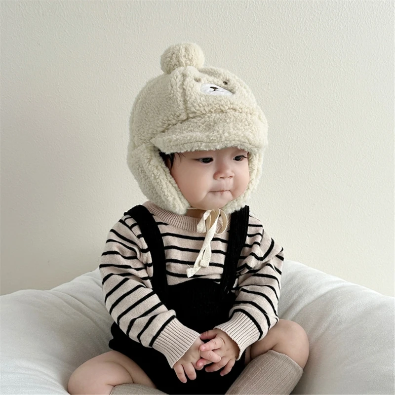 Children's Winter Hat for 3 Month to 2 Year Warm and Windproof Earflap Bonnet Caps with Chin Belt for Outdoor Activity