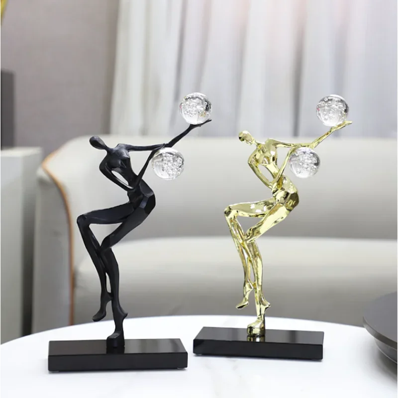 Creative Abstract Art Figure Sculptures, Acrobatics, Metal Crystal Balls, Desktop Decorative Ornaments, Home Decoration Crafts