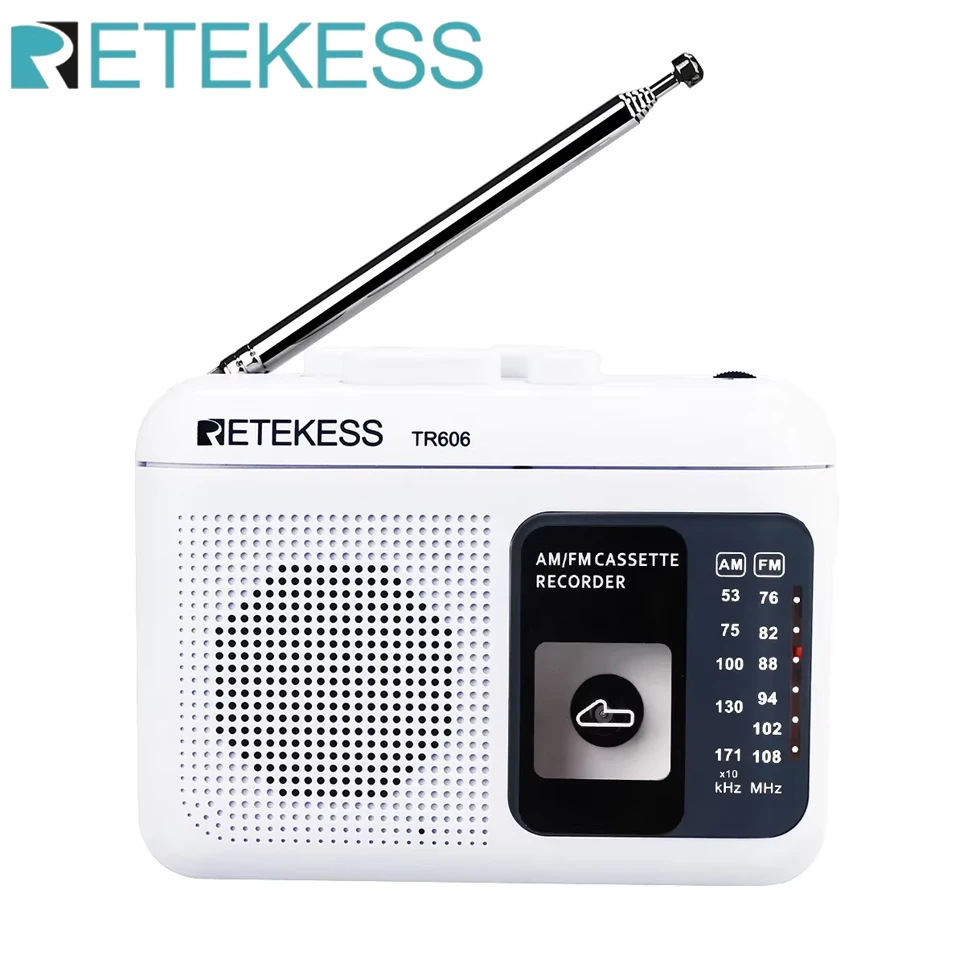 RETEKESS TR606 Cassette Playback Radio FM/AM Portable Radio Voice Recorder Support Built-in/External Microphone Recording