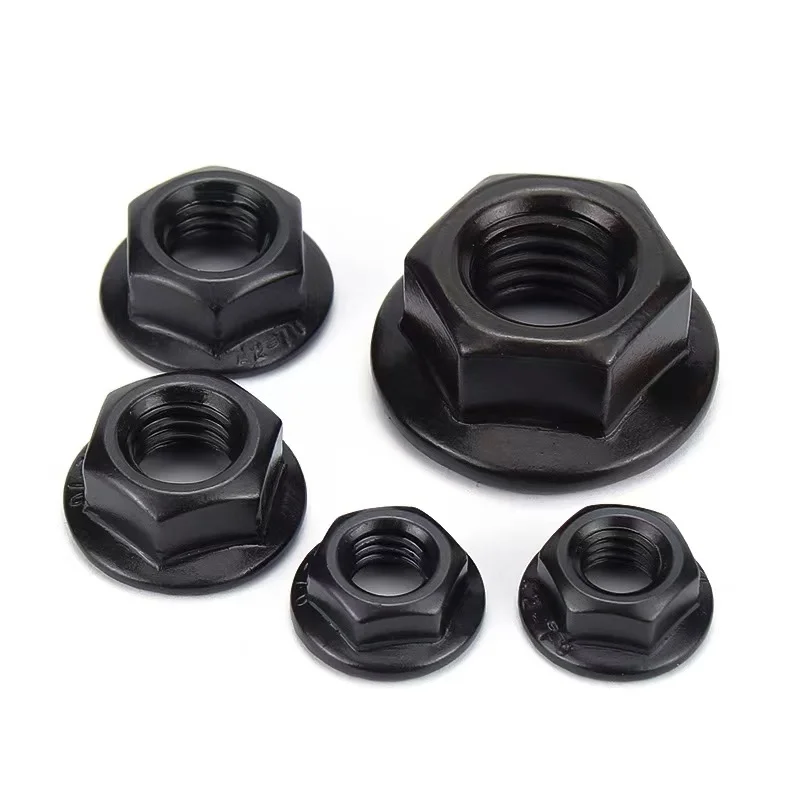 Black Zinc Hexagonal Flange Nut Flower Nut Anti-skid Anti-loose M3-M12