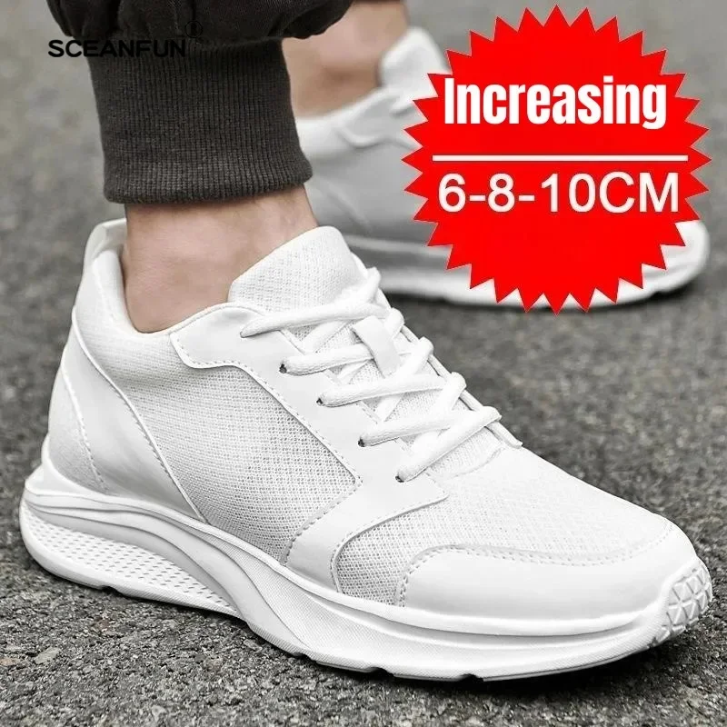 

White Casual Inner Height Increase Men'S Lift Elevator Shoes Invisible Summer Breathable Platform Sneakers Zapatillas Designer