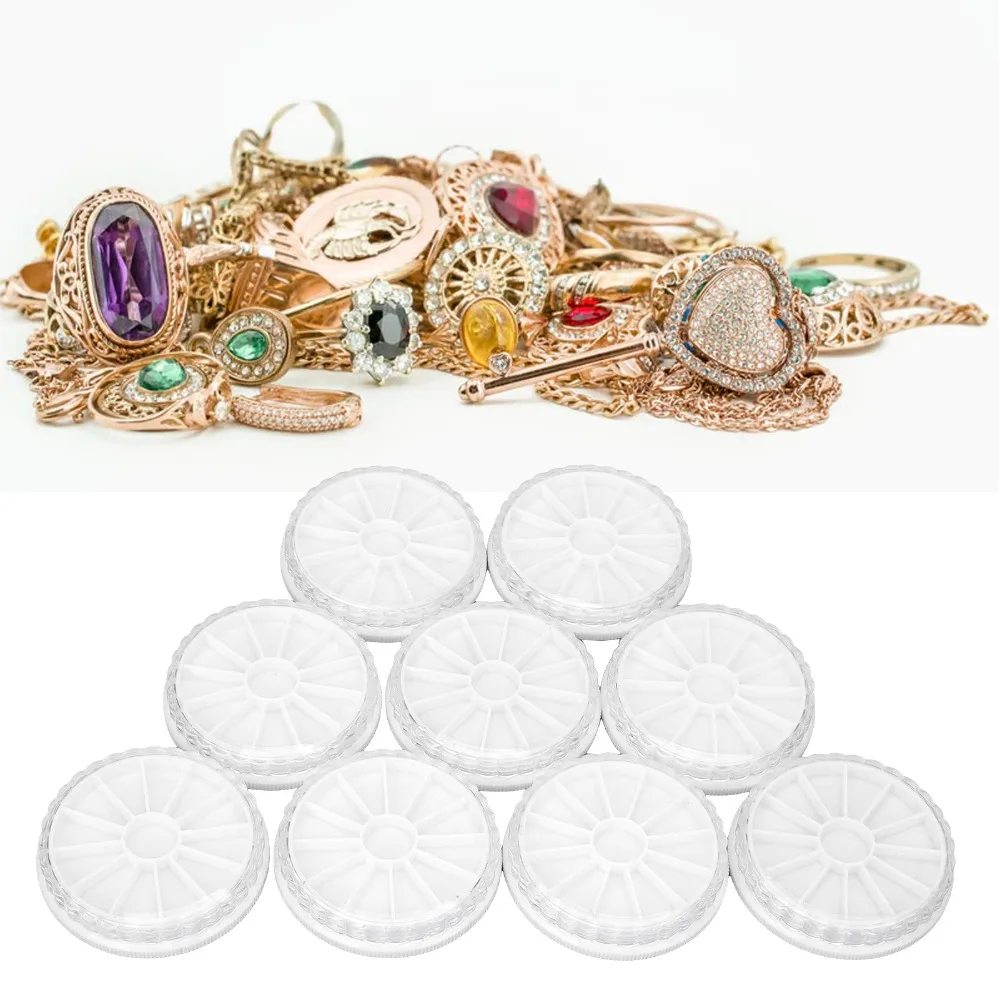 10pcs Round Shape Round Nail Art Decoration Storage Box 12 Compartments Multifunctional Multipurpose Rhinestone Container