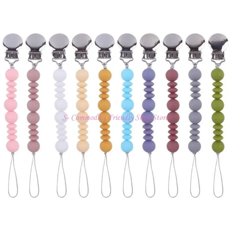 

85AE Baby Pacifier Clip Dummy Clips Anti-drop Chain Soft Silicone Bead Hanging Clip Infant Teething Relief Nipple Clip
