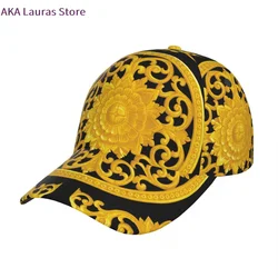 Czapka golfowa męska Czapka z daszkiem Sportowa złota Kwiat Barokowy Casual Snapback Hat Moda Outdoor Hip Hop Czapki dla mężczyzn Kobiety Unisex