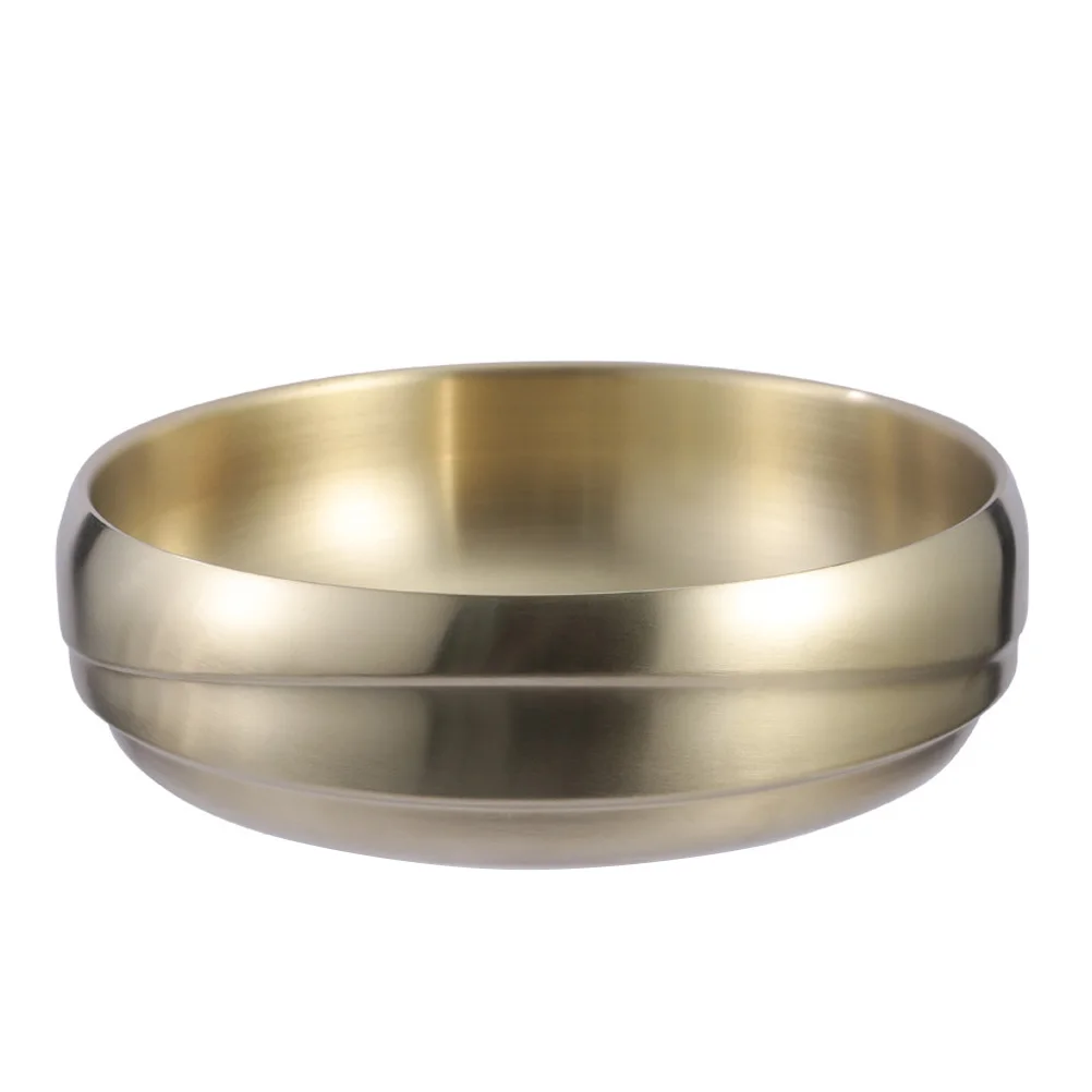 

1pc Cold Noodle Bowl Stainless Steel Kids Golden Ramen Kitchen Tableware Mixed Rice Home Soup Bowl Dining Restaurant