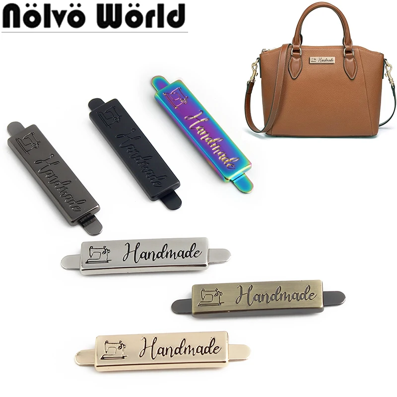 10/50/100PCS 36x10mm Sewing Machine Handmade Rectangle Metal Bag Label For Handbag Purse Decor Tag DIY Leather Craft Accessories
