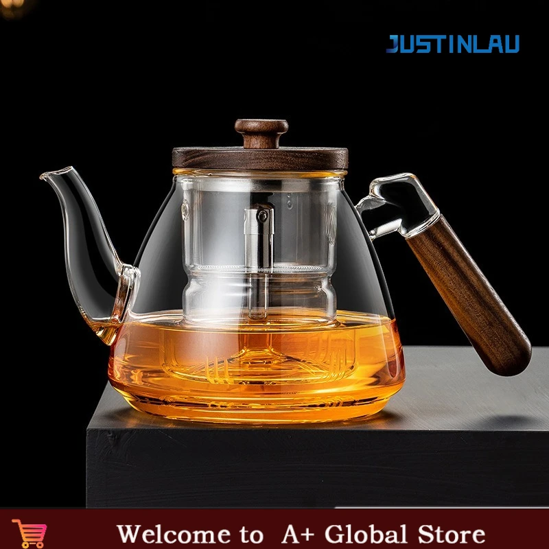 

Чайник JUSTINLAU из боросиликатного стекла с деревянной ручкой, чайник двойного назначения для приготовления на пару и кипячения для электрической керамической плиты