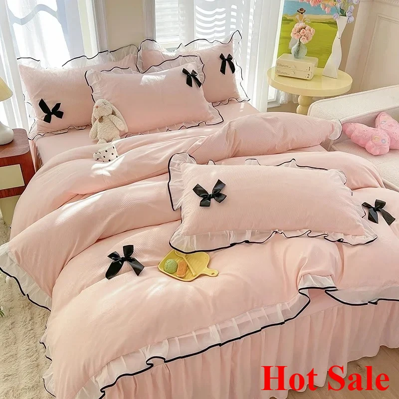 

Princess Bedding Article Four-Piece Korean Sle Cotton Pure Cotton Naked Sleeping Girly Heart Bed Sheet Quilt Cover