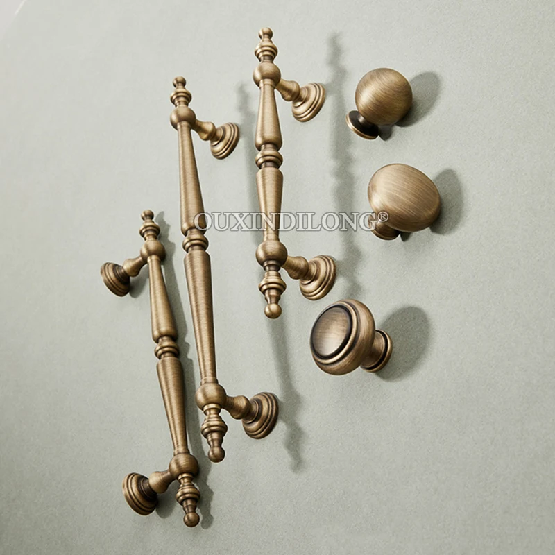 Retro 10PCS Solid Brass Antique Furniture Pulls Handles Drawer Knobs Cupboard Wardrobe Closet Dresser Wine Cabinet Pulls Knobs