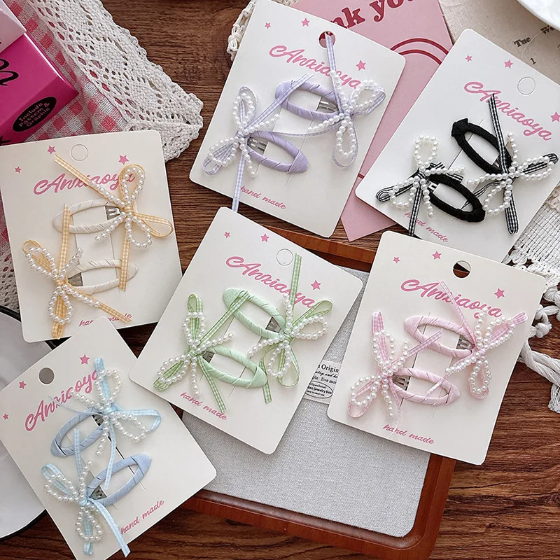 

Pearl Bow Girl Hairpin Korean BB Clip Small Fresh Hair Clip Sweet Hair Accessories for Baby Girls Princess Headwear 2pcs/set