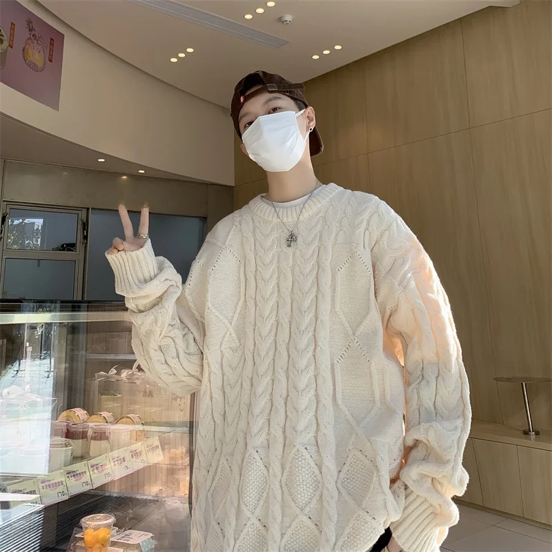 

Мужской вязаный свитер весна-осень, модный, высококачественный, свободный, в стиле lazy, с круглым вырезом, с бахромой, повседневный, однотонный