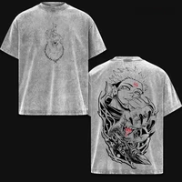 Camiseta con Estampado de Anime Jujutsu Kaisen Ryomen Sukuna, Camisetas para Hombre y Mujer, Ropa Casual de Algodón, Camiseta Retro Lavada, Tops Harajuku