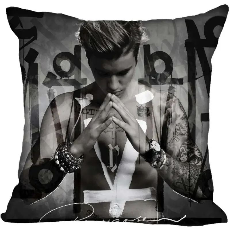 Funda de almohada decorativa moderna para el hogar, funda de almohada para sala de estar, Justin Bieber, 45x45cm,40x40cm (un lado)