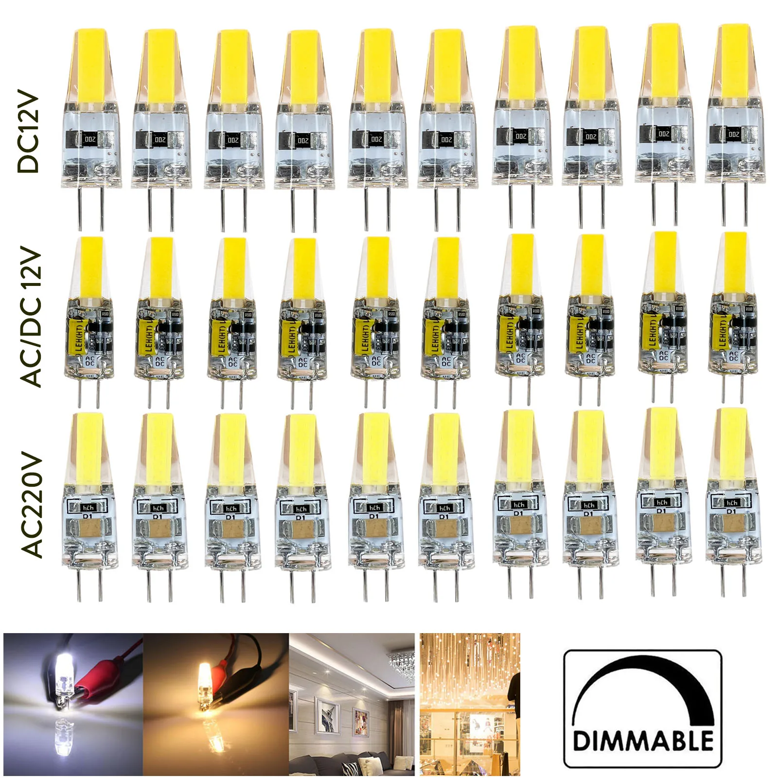 

Wholesale 10X Dimmable COB Mini G4 LED Light Bulbs AD DC 12V 220V 6W Ampoule Replace 40W Halogen Candle Chandelier Lamp Decor