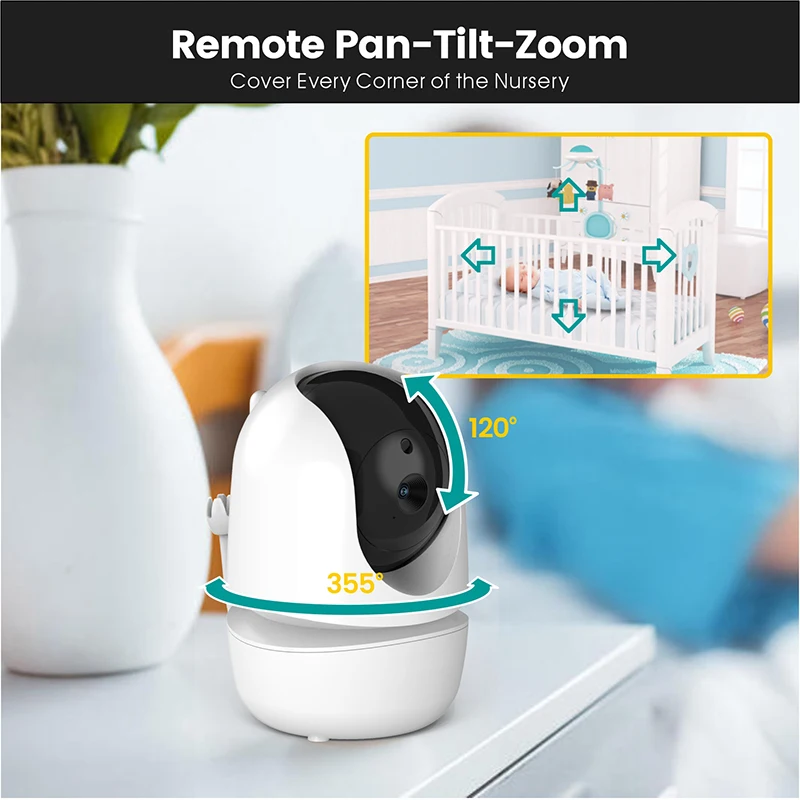 4.3 Inch Smart Video Baby Monitor Night Vision Dual View 720P HD Two-way Audio Pan-Tilt 3000mAh Battery Lullaby IP67 2.4GHz