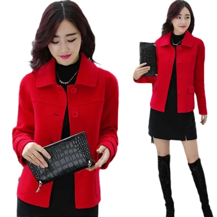 سترة صوفية قصيرة للنساء كاجوال متعددة الاستخدامات للخريف على الطراز الكوري، بلوزة تنحيف لشخصيات صغيرة عصرية من ألياف البوليستر