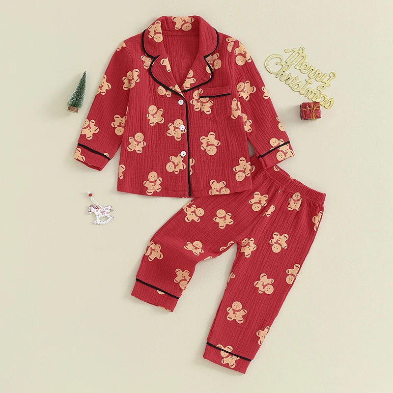 

Children s Sleepwear Set Christmas Theme Long Sleeve Lapel Collar Shirt and Elastic Waist Pants 2 Piece Loungewear for Girls