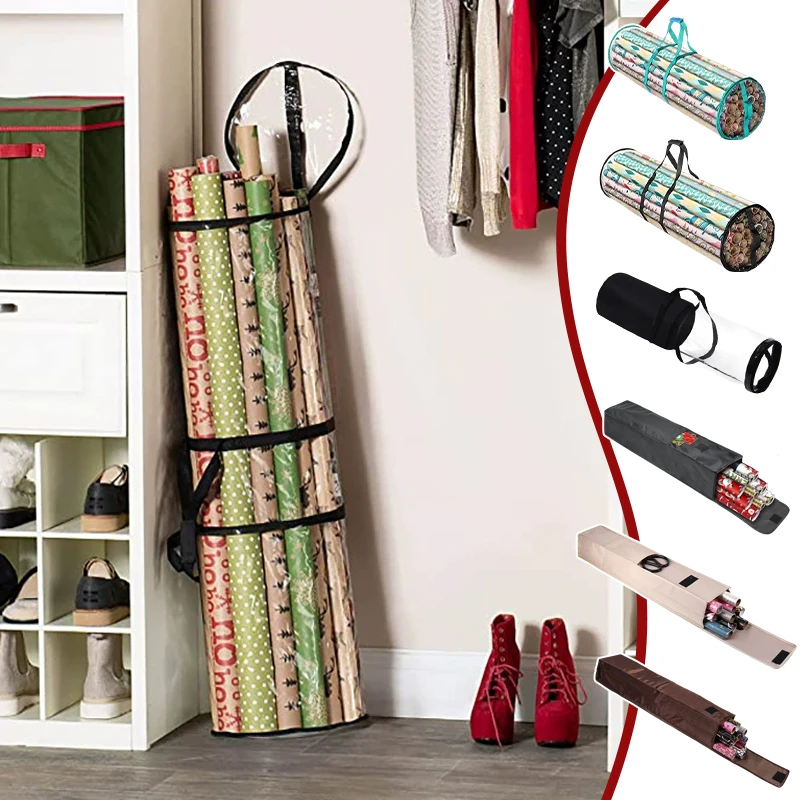 

Transparent Gift Wrapping Paper Storage Bag Large Capacity Waterproof Zipper Closure with Handle for Christmas Organization