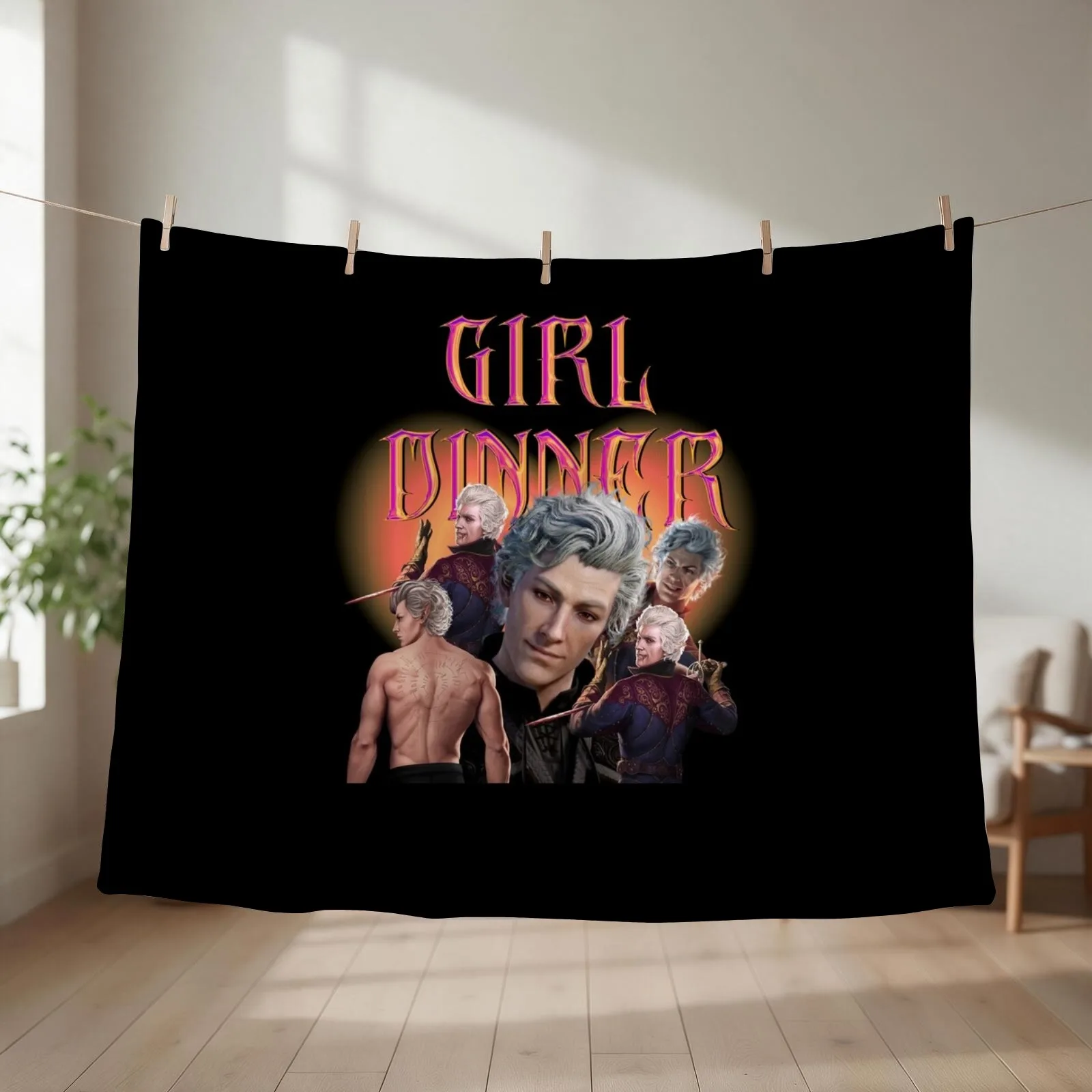 Astarion girl dinner - bg3 Game Throw Blanket couch cozy soft plush fuzzy picnic outdoor blanket