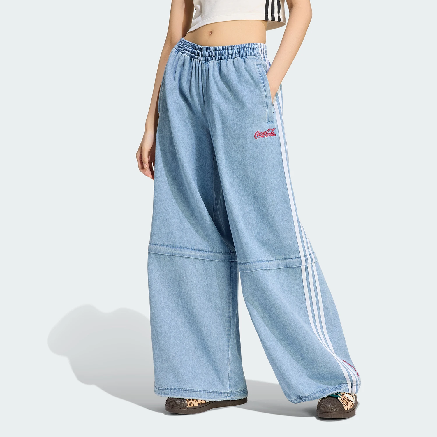 Adidas genuine spring and autumn women's embroidered elastic wide leg sports pants KY7557