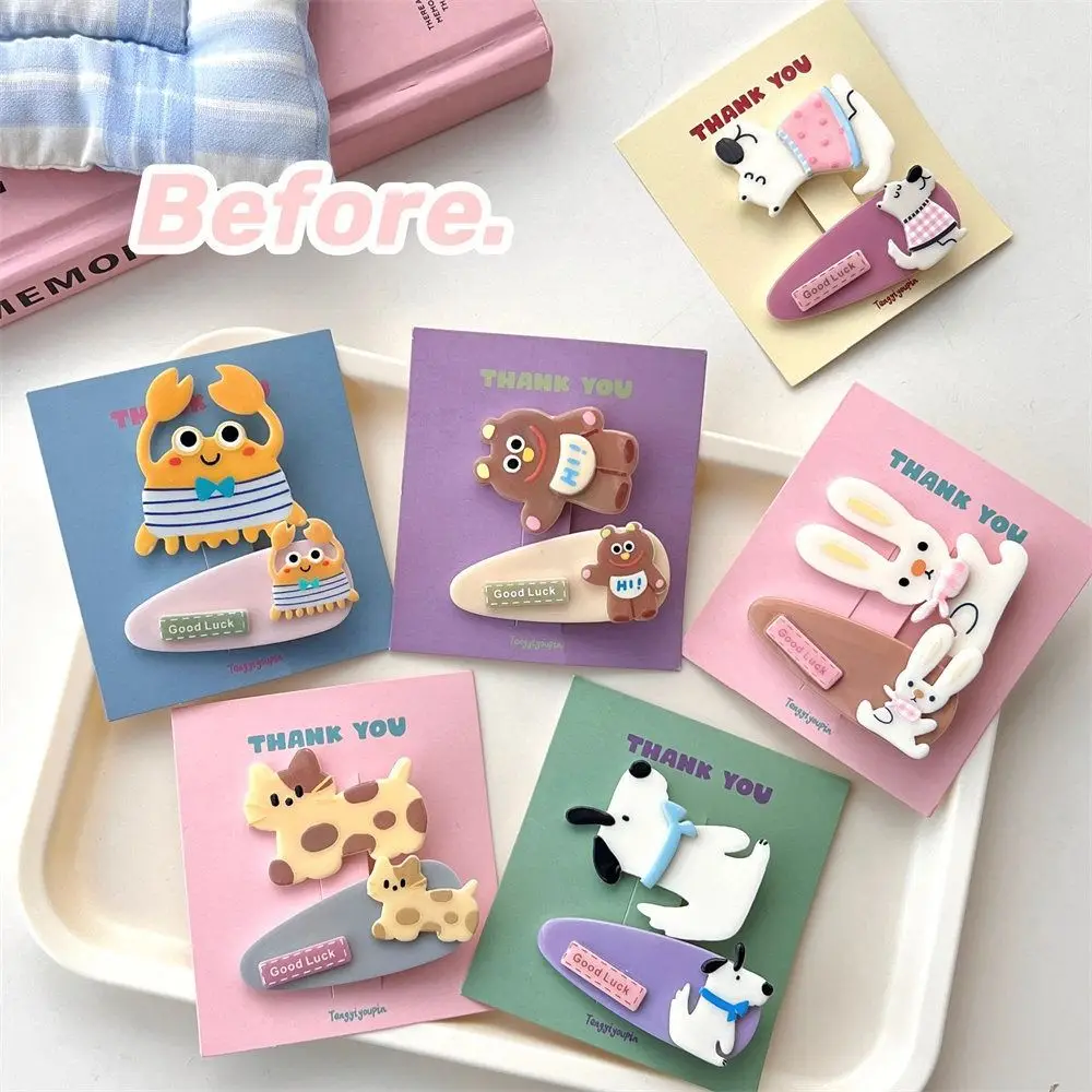 Creative Kawaii Cartoon Mini Hair Clip Animal Korean Style Bear BB Clip Candy Color Hairpin Cute Barrettes Set Ladies