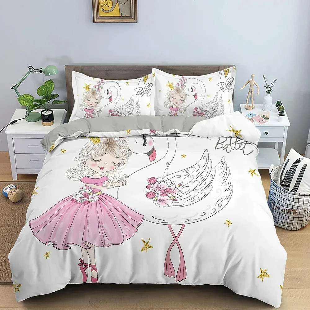 Dancing Girl Duvet Cover Ballet Girls Bedding Set Home Textile Bedclothes Soft Girly Comforter Cover QueenKing Size for Kids