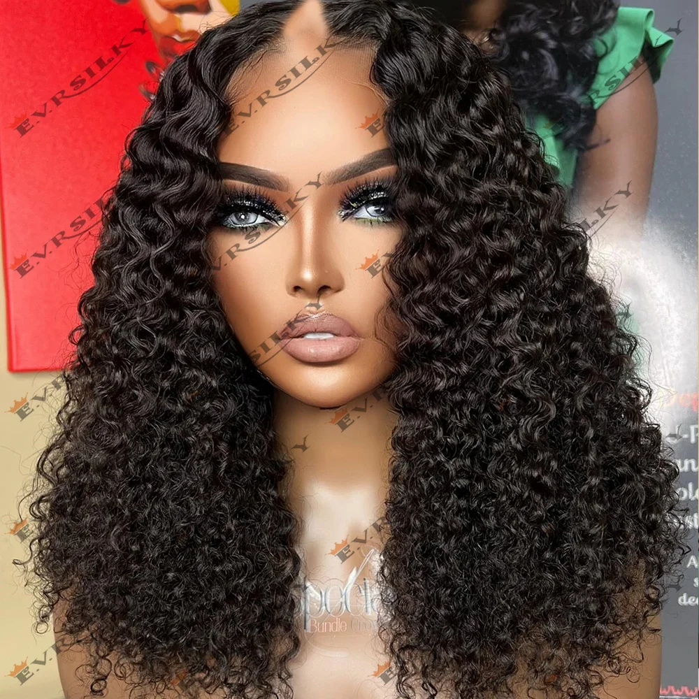 

Loose Deep Curly V Part Wig Black Human Hair Remy Indian Hair No Leave Out With Clip/Combs Glueless U Part Wig Full Machine Made