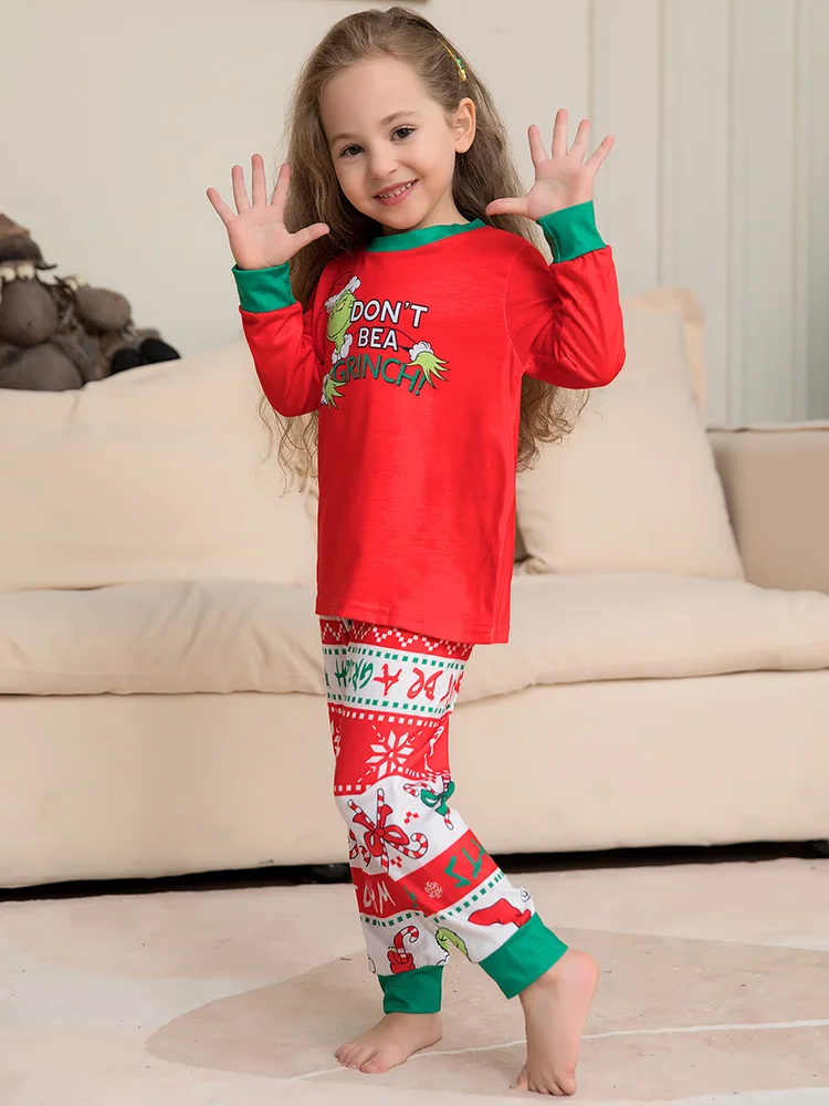 Family Christmas Parent-Child Suit Pajamas Amazon New Contrast Color Pajamas Homewear mommy and me clothes