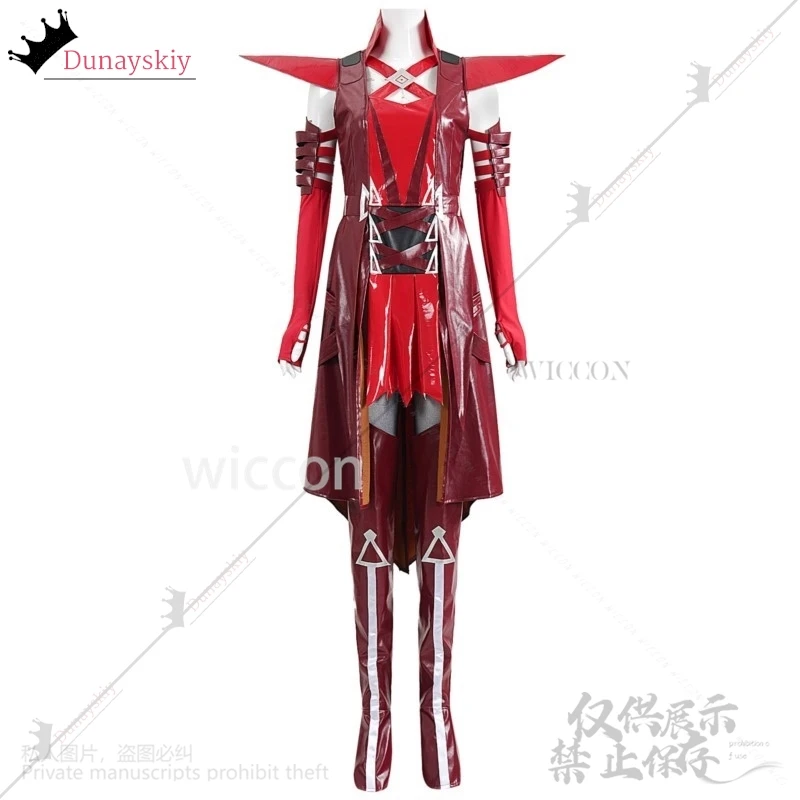 Game Rivals Cosplay Witch Anime Costume Sexy Red Pu Coat Party Dress Punk Uniform Y2K Jirai Kei Girls Wigs Halloween Customized