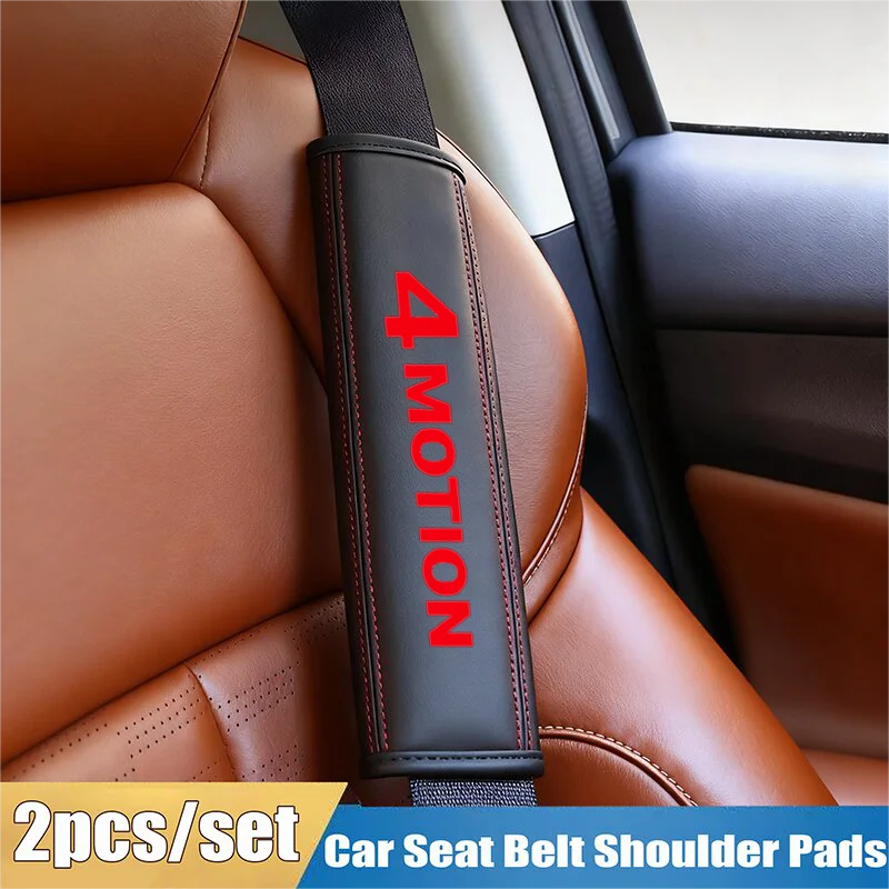 2PCS Car Seat Belt Leather Safety Belt Shoulder Cover Protector for Volkswagen 4 Motion Logo TOUAREG TOURAN T-ROC Accessories