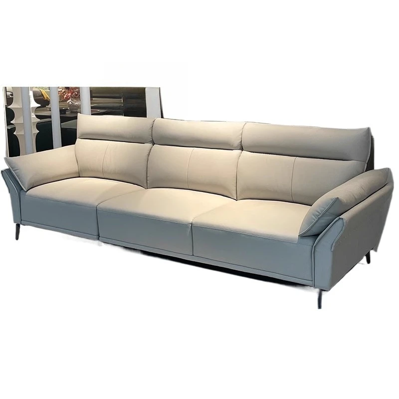 Sofa living room small apartment three-person straight row leather art, small apartment first layer cowhide