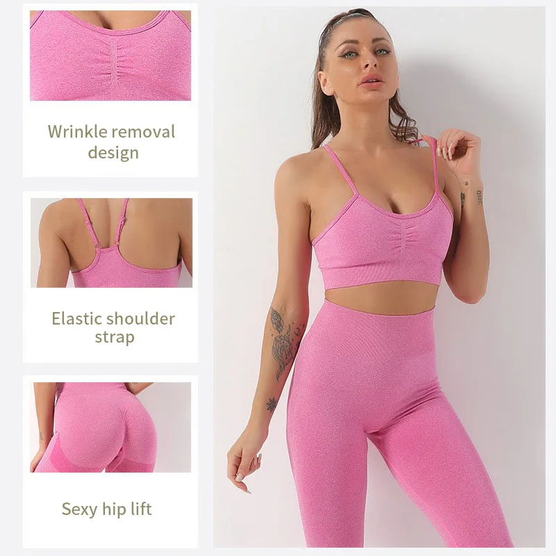 

Gym Outfit Women's Fitness Suit Push Up Tights Seamless Sports Bra Leggings Set