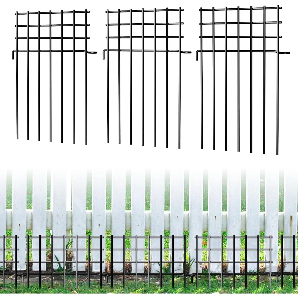 

24 Panels Animal Barrier Fence for Dogs, Metal Anti Doggie Garden Border, Ground Fencing Blockers Stakes 17in (H) X 24ft (L)