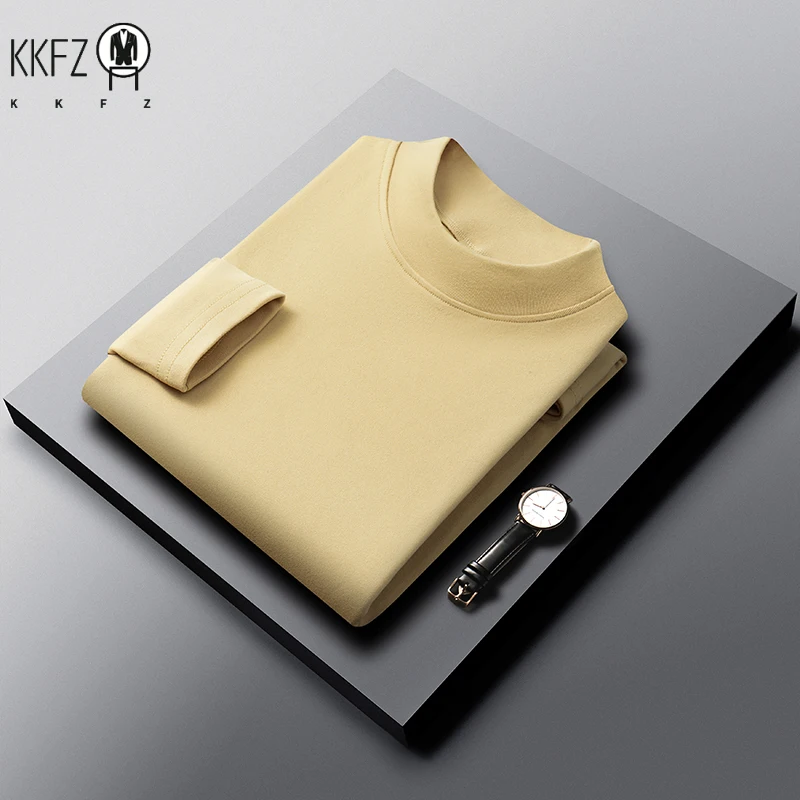 Mens Half Collar Long Sleeve Under Tops Soft Elastic Material Close Fitting Mock Neck Design Autumn Winter Daily Clothing