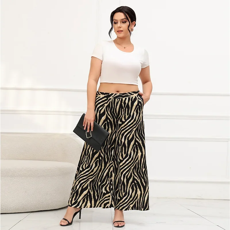 New Style Amazon Cross-Border Best Selling Plus Size Leopard Printing Bell Bottoms Loose-Fit Casual Trousers European And Americ