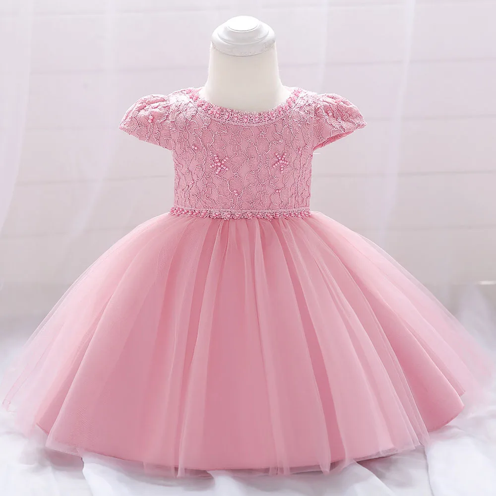 Newborns Girl Dresses Flower Bow Lace Kid Girls Baptism Dresses 1 Years Birthday Party Princess Baby Dresses