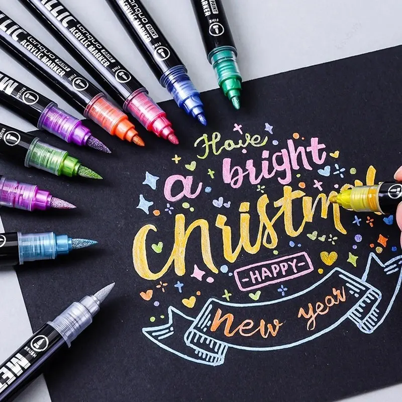 

Languo 12/24/48 цветов акриловые краски маркеры цвета двойной наконечник набор металлических маркеров для черного картона каракули письмо блеск