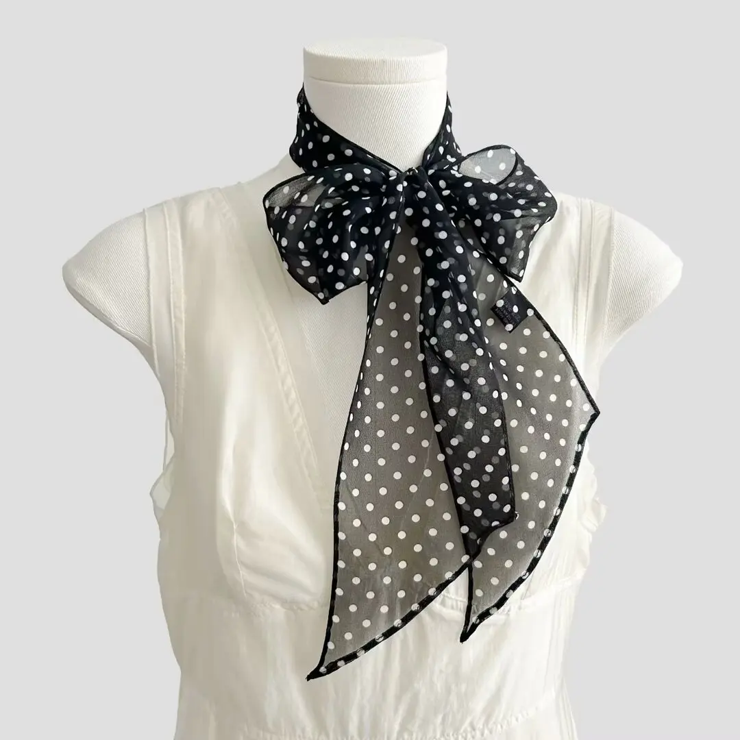 

2026 Women's silk scarf Spain style classic vintage polka dot print neck scarves ladies 100% silk headband summer accessory