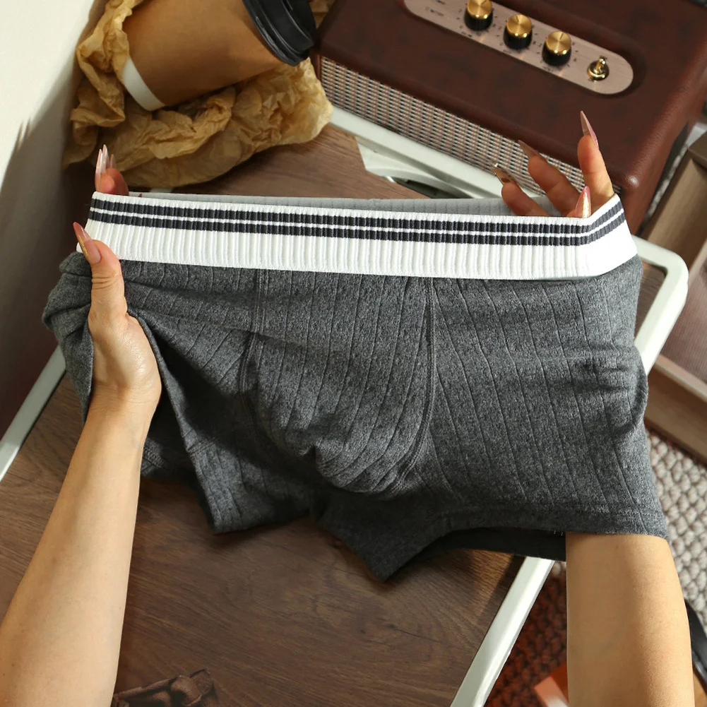 Breathable Boxer Striped Underwear 5 Spandex 95 Cotton Gender Male Solid Color Breathable Design Striped Apricot