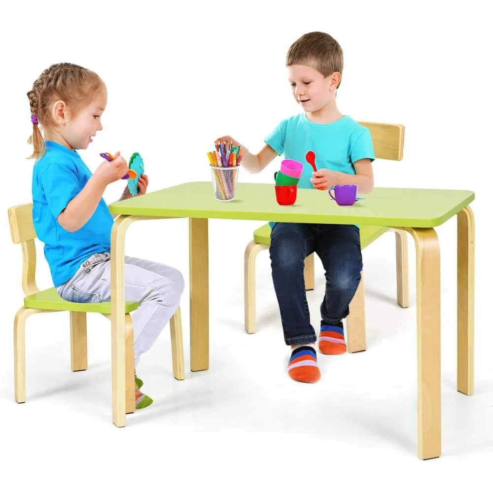 Juego de mesa y sillas de madera para niños pequeños, mesa y sillas para leer, artes, manualidades, tarea, tiempo de aperitivos, muebles de 3 piezas