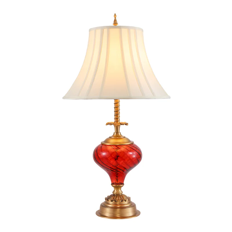 

European Style Decorative Table Lamp, Brass Ceramic With Fabric Lampshade For Bedroom, Study, Living, Hotel Lobby & Front Desk