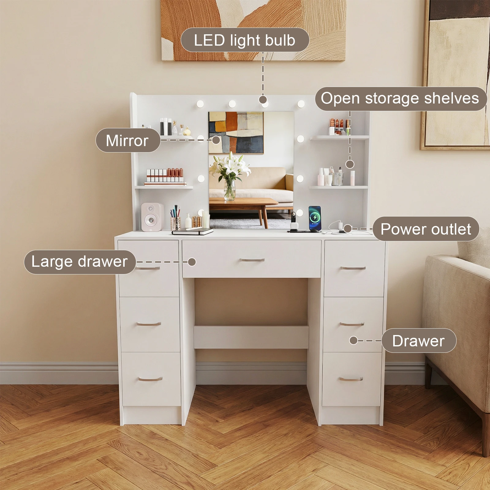 Large White Vanity Desk with L - Home Outlet Bathroom Vanity recension och pris