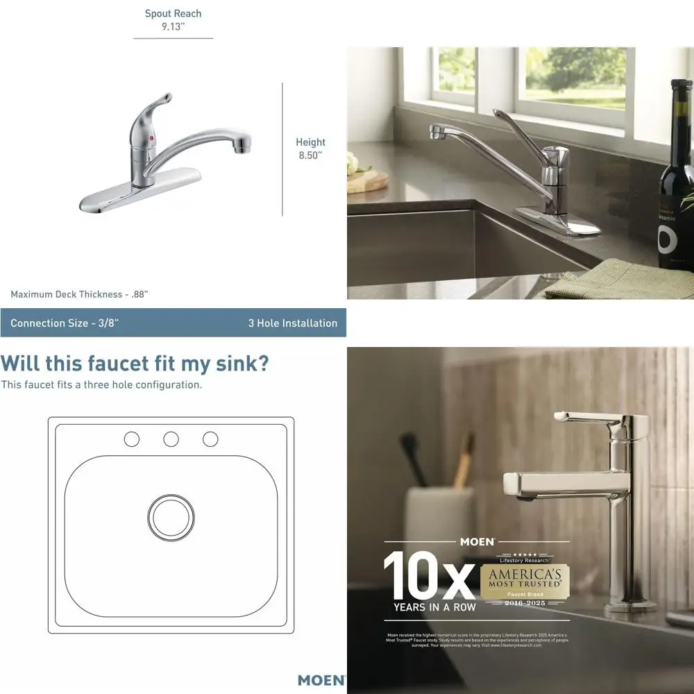 

Single-Lever Low-Arc Faucet for 3-Hole Kitchen Sinks, Model 7425