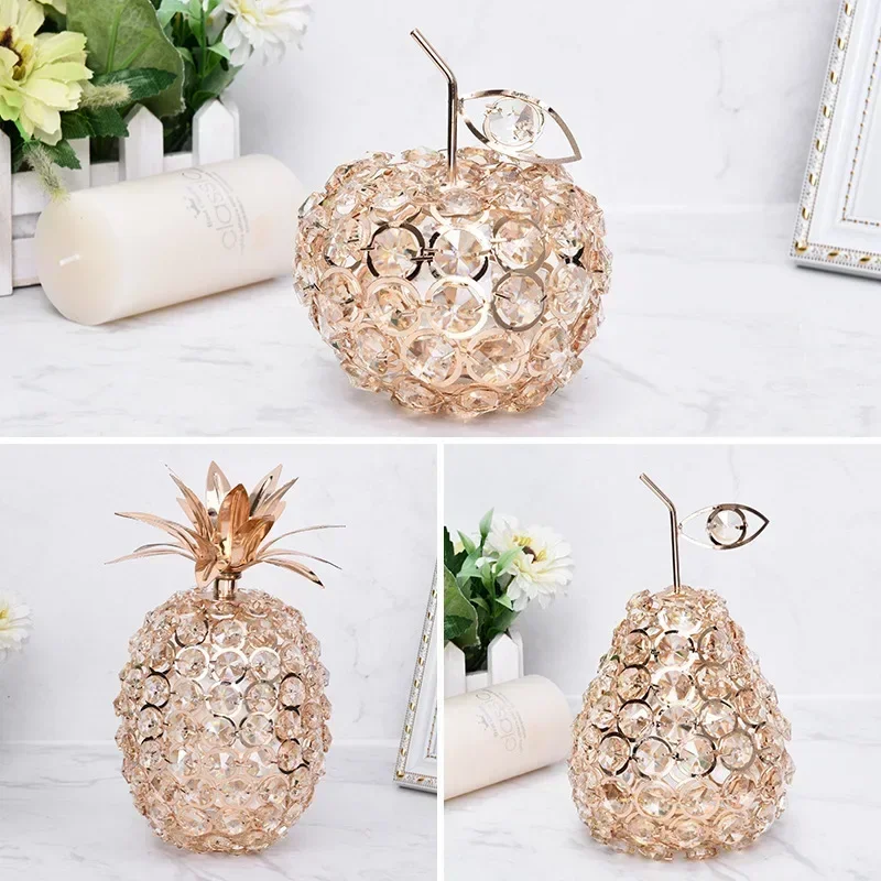 Ins Desktop Electroplating Metal Simulation Pineapple Apple Pear Fruit Creative Home Crafts Crystal Decoration Ornaments