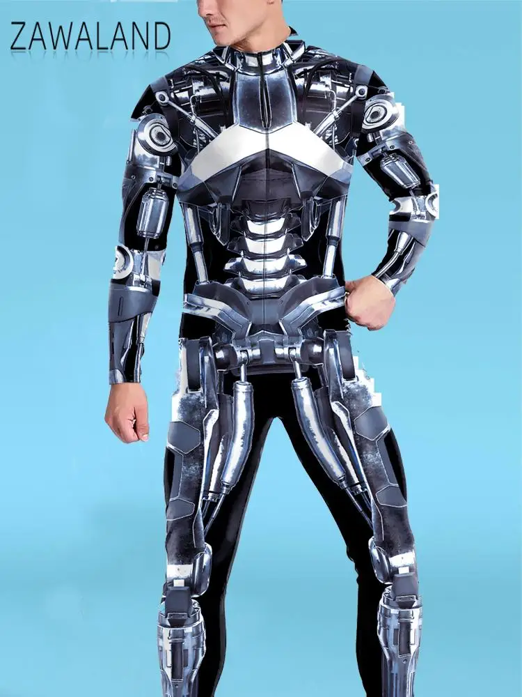 Zawaland Mecha-Combinaison d'armure Steampunk pour hommes adultes, impression 3D, costume de batterie, costume de cosplay de fête d'Halloween, barboteuse de carnaval, zentai imbibé