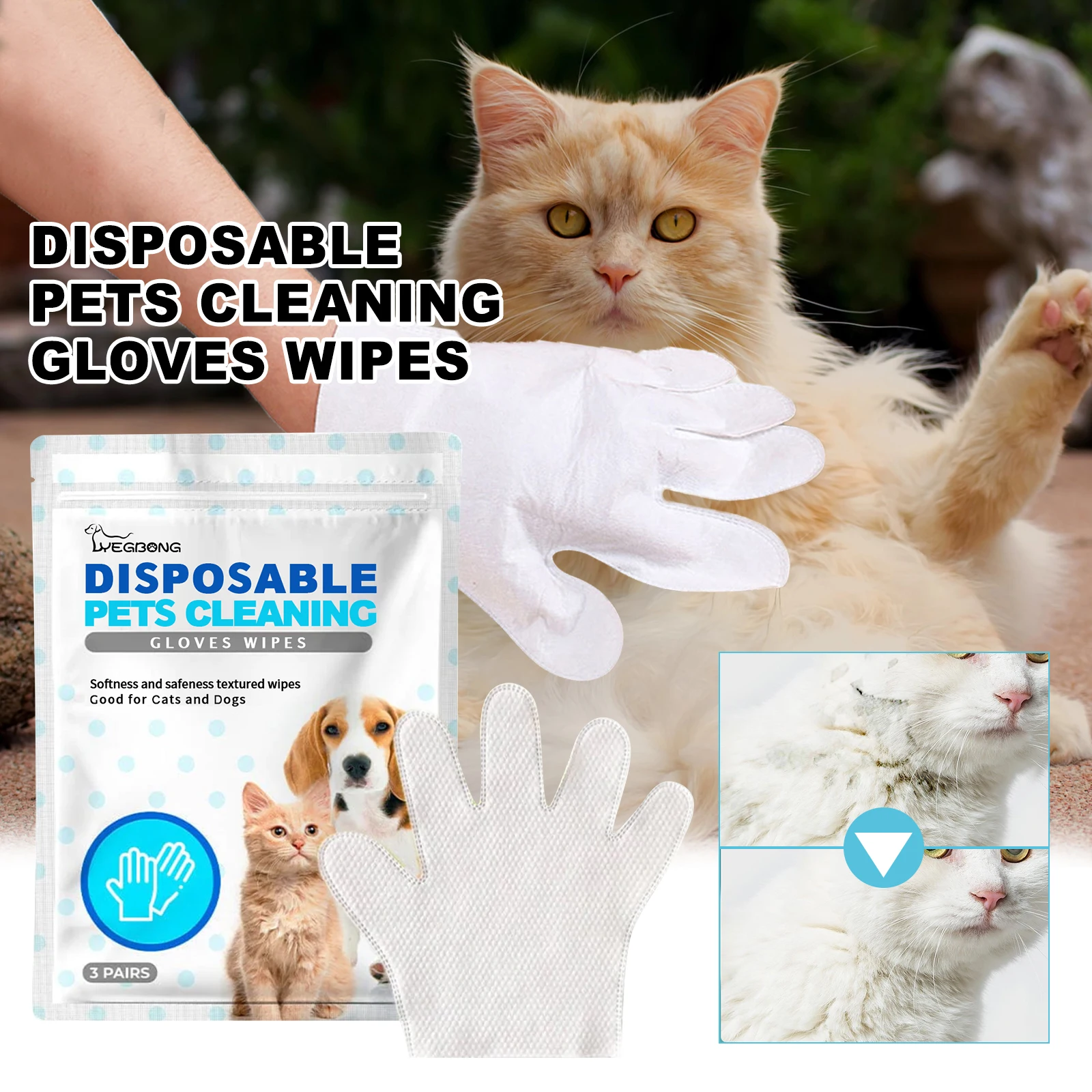 Yegbong 9pairs Dog Glove Wipes,Pet Cat Leave-in Deodorizer Eye And Ear Canal Disposable Wipes Containing Olive Oil,Tea Tree Oil