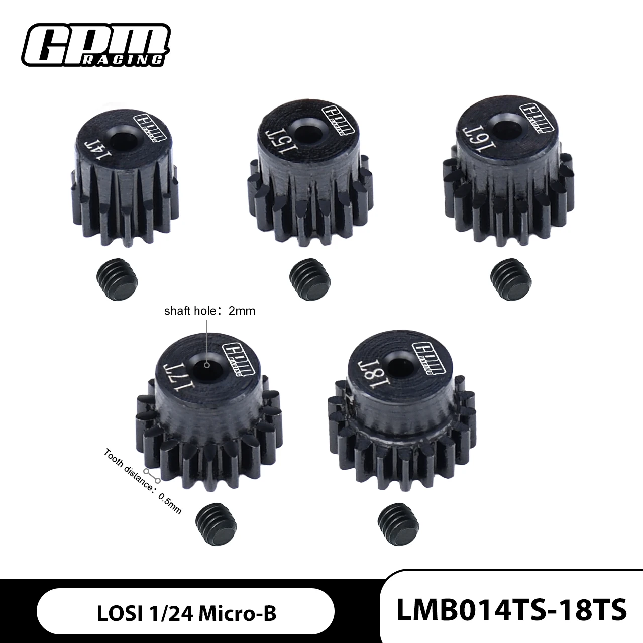 GPM 40Cr Steel Pinion Gear 14T / 15T / 16T / 17T / 18T 0.5M 2mm shaft