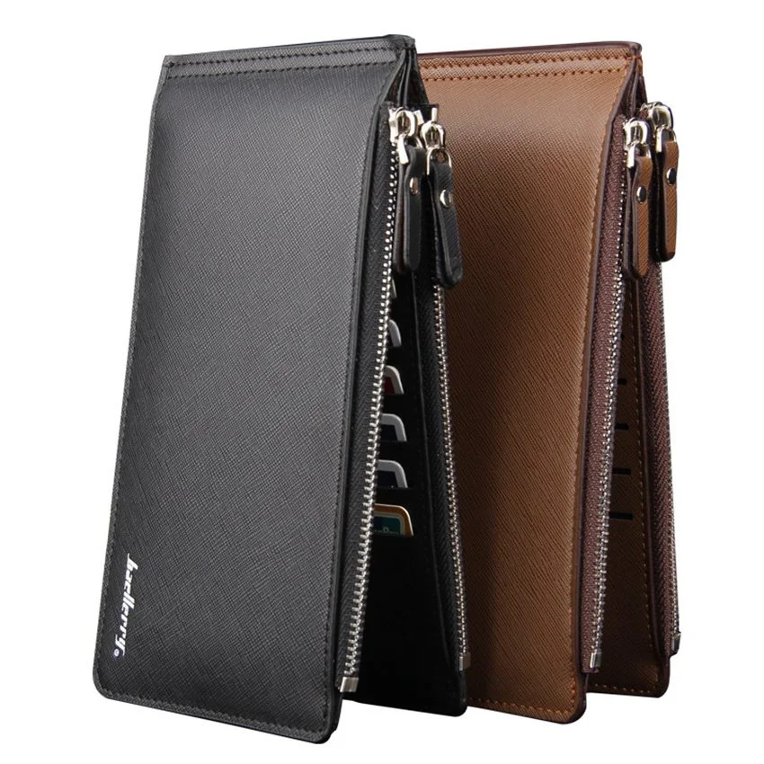 

Men's Ultra-Thin Wallets PU Leather Long Wallet Multi-Card Purse Money Clip Card Holder Double Zipper